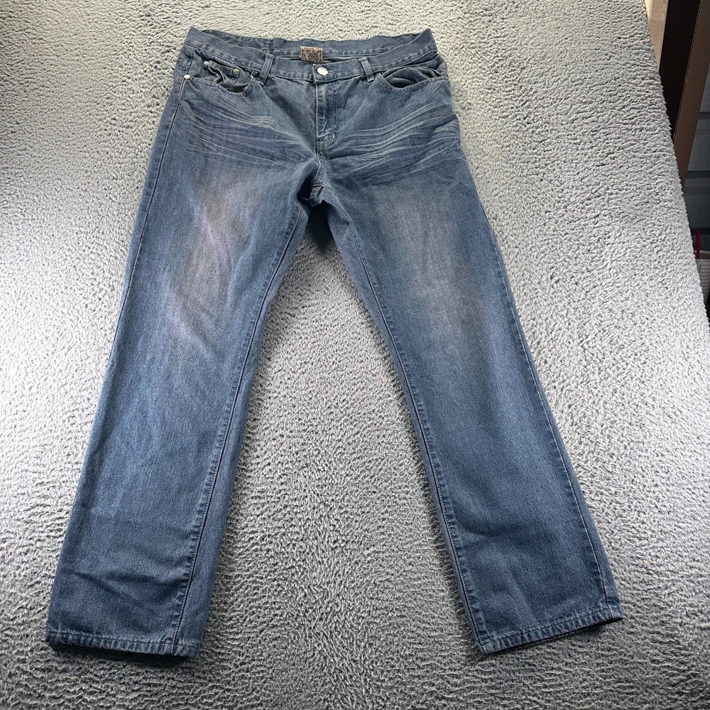 Indigo 30 Jeans Mens 36x32 Blue Cotton Denim Straight Leg Faded Travel Workwear